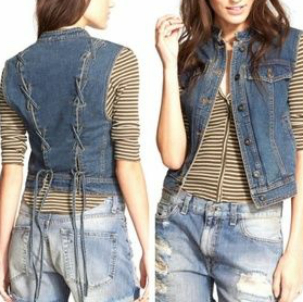 FREE PEOPLE Jean Lace Up Vest, SMALL